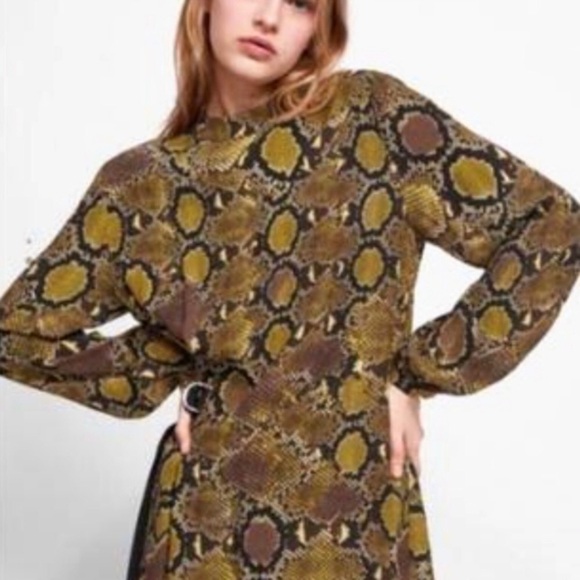 Nwot Zara Dress Snakeskin Long Sleeve Belted Animal Print Brown Black … - Picture 2 of 16